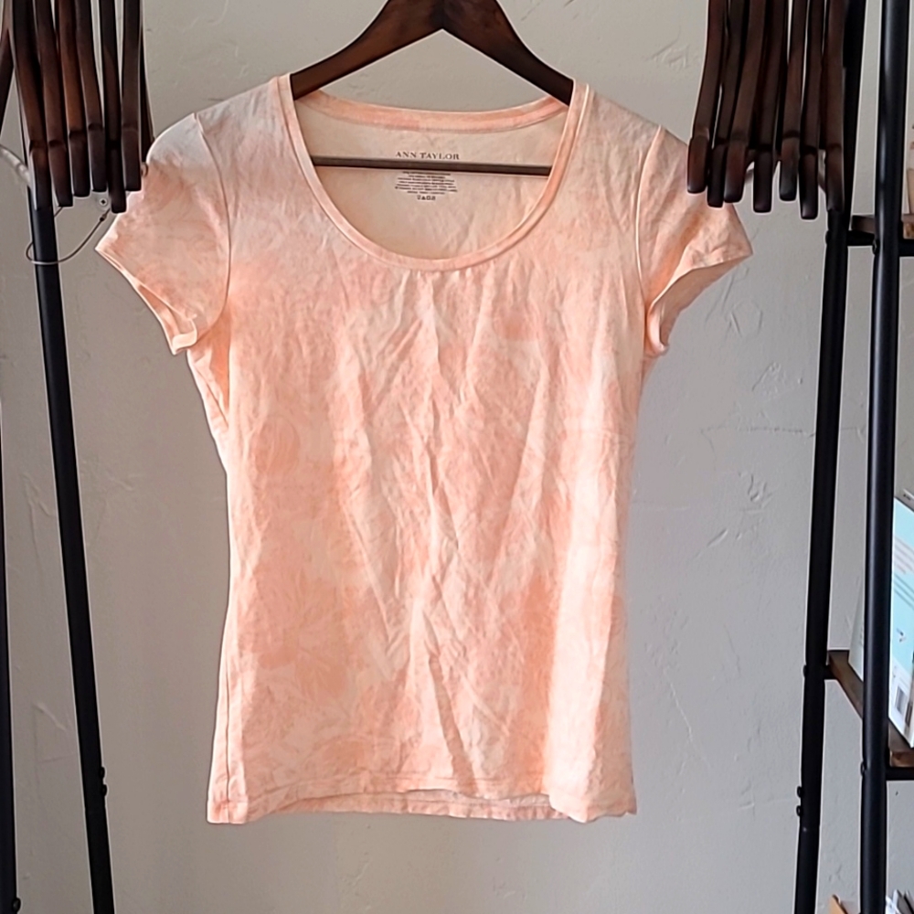 Ann Taylor floral printed peach shirt